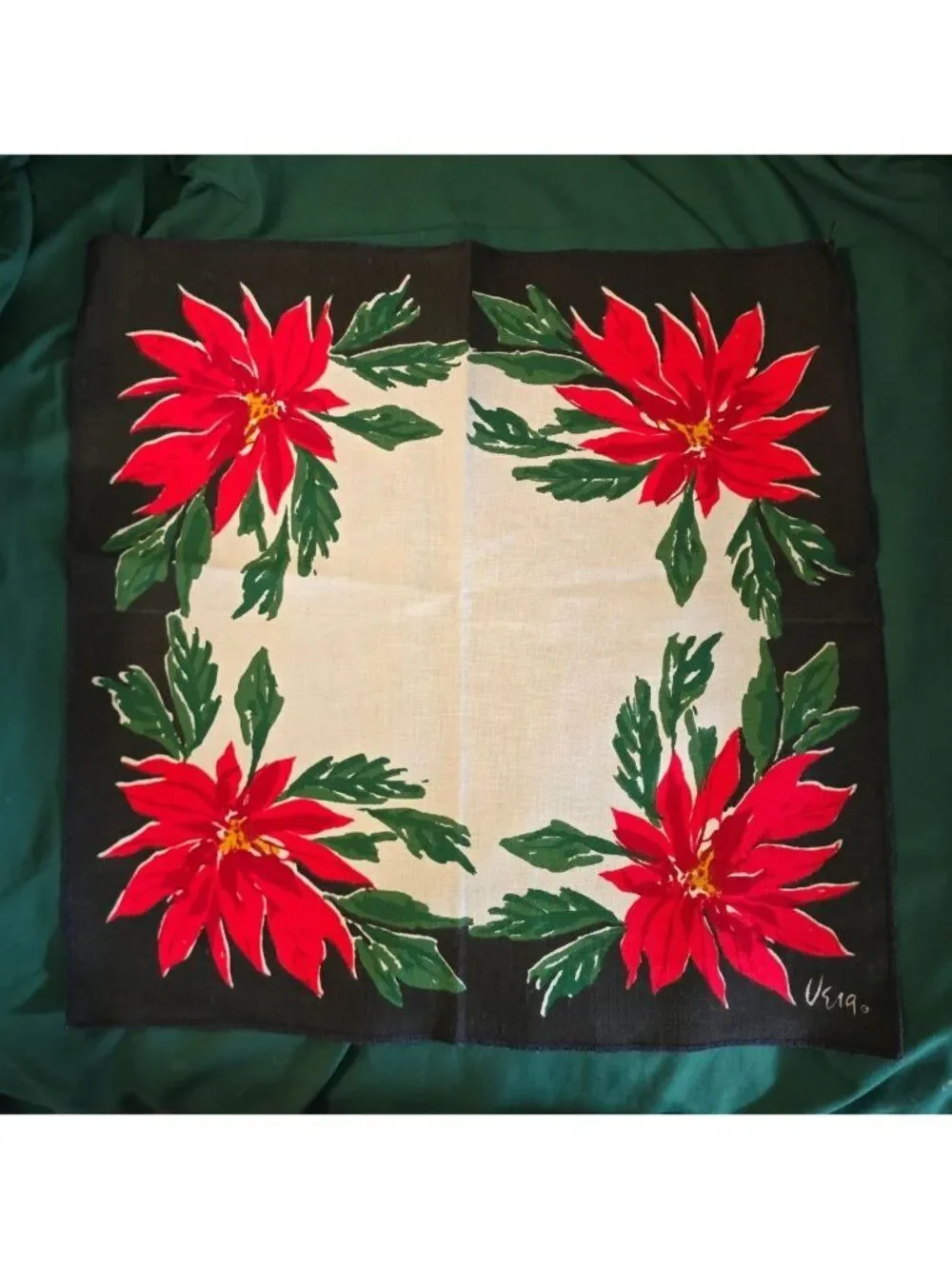 Vintage Vera Neumann Poinsettia Napkins Set Of 3 Red & Green holiday christmas